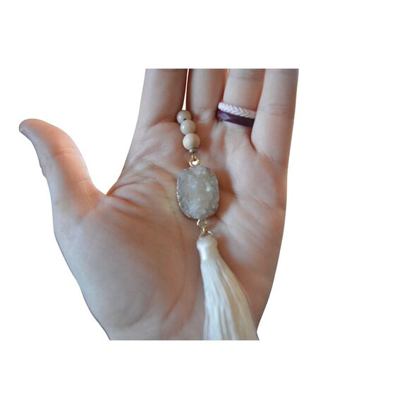 New Boho Tassel Necklace & Earrings Set With Natural Stone Accents - Picture 7 of 12